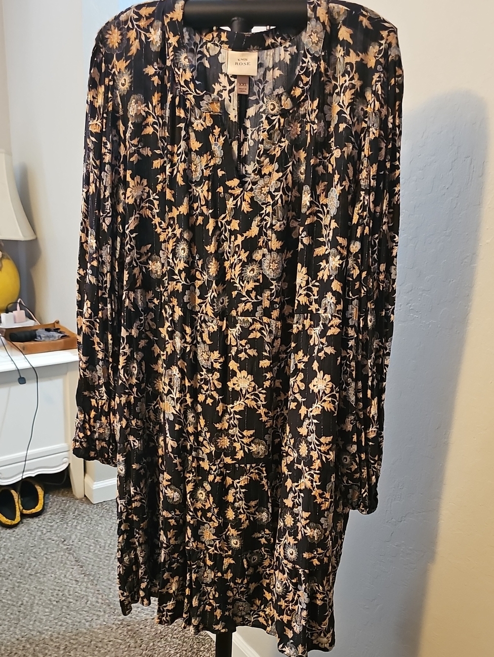 Knox Rose Dark Blue Floral Long-Sleeve Dress